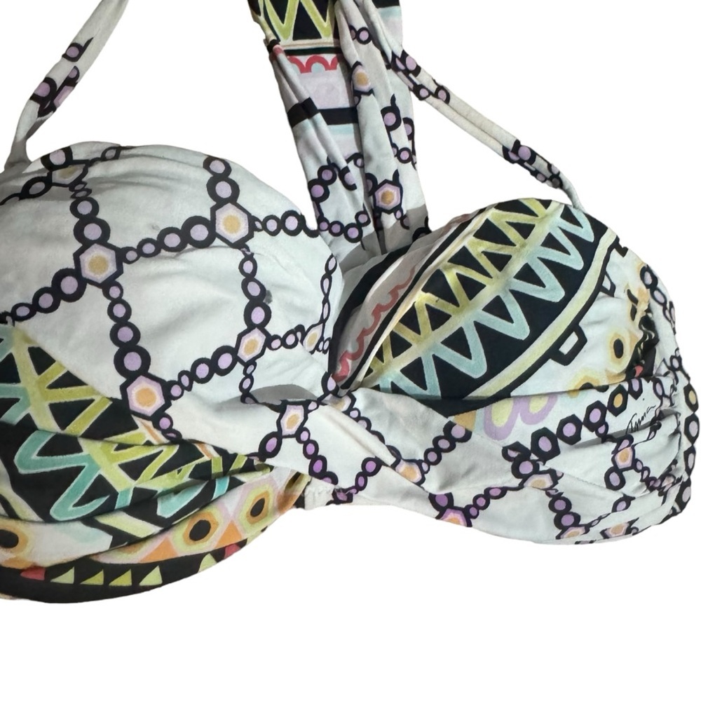 Trina Turk Bikini Top Size 4 Geometric Bandeau Strapless Swimsuit white - Picture 4 of 7